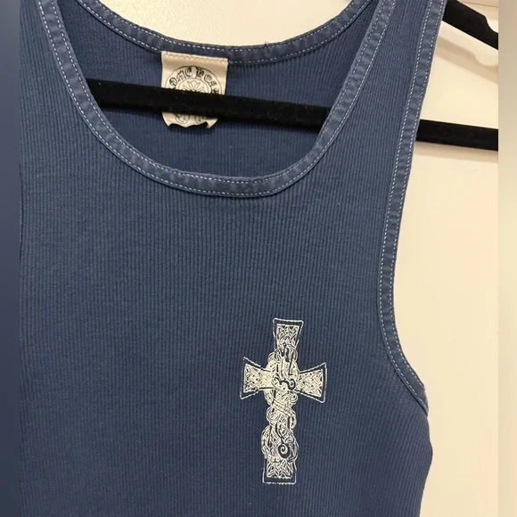 【CHROME HEARTS】BACK CROSS RIB TANK Chrome Hearts Navy Ribbed Cross Tank